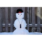Black Dog Tag on a snowman