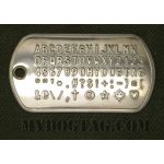 Mil-Spec Shiny Dog Tag embossed with all available characters