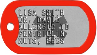 Allergy Dog Tags LISA SMITH DR. DAVID ALLERGIC TO PENICILLIN NUTS, BEES