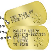 Brass Star of Life Dog Tags Paramedic Dog Tags - CALVIN QUICK ICE:718-5551234 NYC EMT I SERVE TO SAVE   