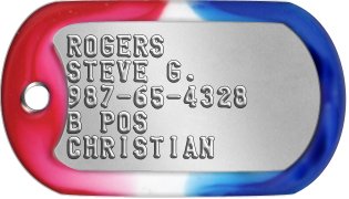 Captain America Dog Tags ROGERS STEVE G. 987-65-4328 B POS CHRISTIAN