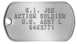 Classic G.I. Joe Dog Tags    G.I. JOE ACTION SOLDIER   U.S. ARMY L     8462771 