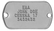 EAA Small 2-Hole Dogtag Experimental Amateur Aircraft Data Plate - EAA JOHN DOE CESSNA 17 3432432    