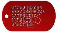 Red Star of Life Tag Medical Condition Dog Tags - JAMES BROWN 555-435-5436 ASTHMATIC INHALER I BACKPACK   