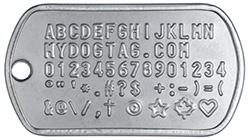 Dog Tag from Mydogtag.com with all available embossing characters shown