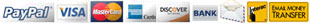 We accept PayPal, VISA, Mastercard, Amex, Discover, Bank Transfers, Interac EMT, Cash, Money Order, and Checks