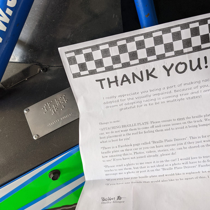 Race Car Nameplate Thank you letter