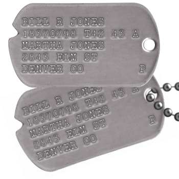 Army Dog Tags 1941-1943 (WWII Era) Regulation Format Replacements