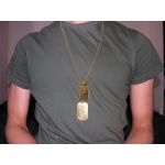 Brass Long BallChain with brass dogtags on tshirt