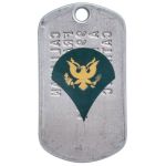 US Army Dog Tag with Specialist Rank Decal on back