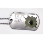 .22 Cal Bullet Hole Sticker on matte dogtag