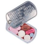 Dog Tag PillBox with list of medication contents