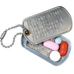 Dogtag Pillbox with medication and medical instructions