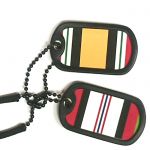 Iraq War Tag Sticker on back of dogtags with black ballchain and black paracord sheath and Afghanistan service ribbon decal
