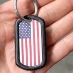 Large Steel Keyring on Dogtag with USA flag decal and black PVC silencer