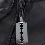 Faux Razor Blade Pendant attached to zipper