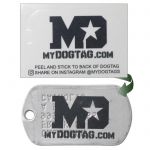 MyDogTag.com Tag Sticker affixed to back of matte Dog Tag