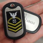 US Navy Dog Tags with CPO E7 Rank sticker on back