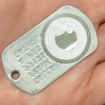 NFC Tag Sticker affixed to back of matte Dog Tag