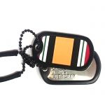 Iraq War Tag Sticker on back of shiny dogtags with black ballchain and black paracord sheath