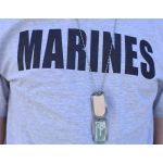 Mil-Spec Shiny Dog Tag set on Marines TShirt