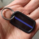 Thin Blue Line Tag Sticker on black Dogtag with PVC silencer