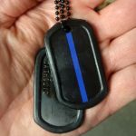 Thin Blue Line Tag Sticker on Dogtag with black PVC silencer and keyring