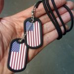 USA Flag Tag Sticker with black paracord chain sheath