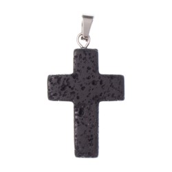 Black Volcanic Lava Cross Pendant