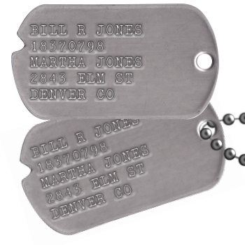 WW2 Notched Personalised Embossed Steel US Army Dog Tags in a