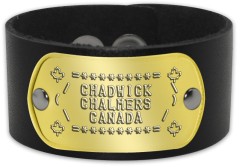 Brass Tag on Leather Cuff Mens Wrist Cuff - 🍁 =********= 🍁 / CHADWICK  \ (  CHALMERS  ) \  CANADA  / 🍁 =********= 🍁   