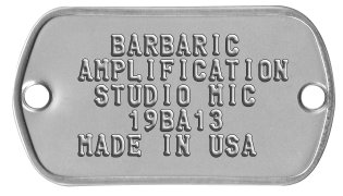 Custom Product Tags    BARBARIC  AMPLIFICATION   STUDIO MIC     19BA13  MADE IN USA