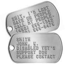 Disabled Vet Service Dog Tags Guide and Service Dog Tags - SMITH JOHN, W. DISABLED VET'S SUPPORT DOG PLEASE CONTACT   