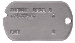 Navy Dog Tags 1950-1953 (Korean War) JONES, BILL R 18370798     A   USN          P