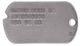 Air Force Dog Tags 1950-1953 (Korean War) SMITH,JOHN A. AF12345678 T50 51 AB                   P