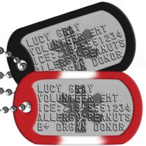 Laser Background Star of Life Paramedic Dog Tags - LUCY GRAY VOLUNTEER EMT ICE:718-5551234 ALLERGY:PEANUTS B+ ORGAN DONOR   