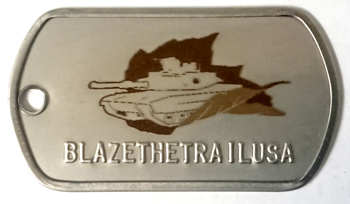 Laser Engraved and Embossed Dog Tags with Blaze the Trail Tank