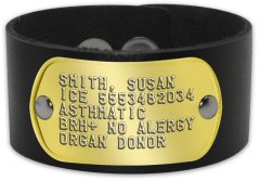 Leather Runner Bracelet with Brass ID tag Runner ID Bracelet - SMITH, SUSAN ICE 5553482034 ASTHMATIC BRH+ NO ALERGY ORGAN DONOR   