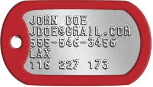 Luggage ID Tags JOHN DOE JDOE@GMAIL.COM 555-546-3456 LAX 116 227 173