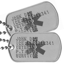 Medical Info PTSD & White Star Dogtags - JOHN DOE ICE:5554342341 VETERAN P.T.S.D. SURVIVOR   