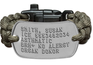 Paracord Bracelet Runner Id Bracelet Smith Susan Ice 5553482034 Asthmatic Brh No Alergy Organ Donor
