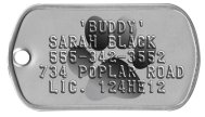 Paw Background Tag Dog Collar Dog Tags - 'BUDDY' SARAH BLACK 555-342-3552 734 POPLAR ROAD LIC. 124HE12   