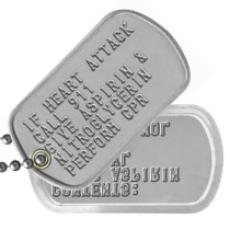 Pillbox for Medication Dogtag Pillbox - IF HEART ATTACK CALL 911 GIVE ASPIRIN & NITROGLYCERIN PERFORM CPR   