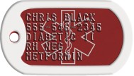 Red Star of Life Tag Diabetic Dog Tags - CHRIS BLACK 555-546-2345 DIABETIC II RH NEG METFORMIN   