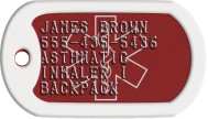 Red Star of Life Tag Medical Condition Dog Tags - JAMES BROWN 555-435-5436 ASTHMATIC INHALER I BACKPACK   