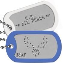 USAF Logo (ASCII) Air Force Motto Dog Tags - /\     /\ \\.   .// \_\ /_/ /☆\ USAF  'V'   