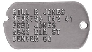 Veteran Shadowbox Dogtag BILL R JONES 3733756 T42 41 FRED JONES 2843 ELM ST DENVER CO