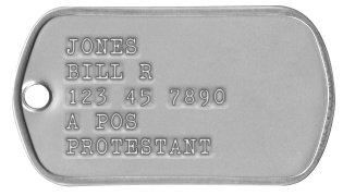 Army Dog Tags 1969-1974 (Vietnam War Era) JONES WILLIAM R 123-45-7890 A POS PROTESTANT