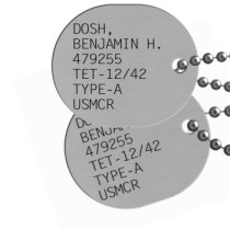 WWII USMCR Right-Hole Dog Tag Navy & USMC Dog Tags 1921-1950 (WWII Era) - DOSH, BENJAMIN H. 479255 TET-12/42 TYPE-A USMCR  